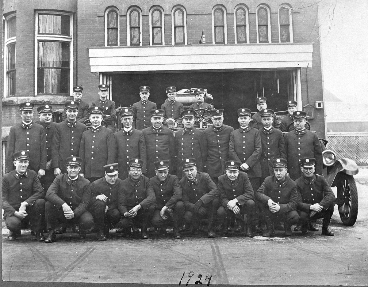 Baraboo firefighters posed with a fire engine in 1924.
