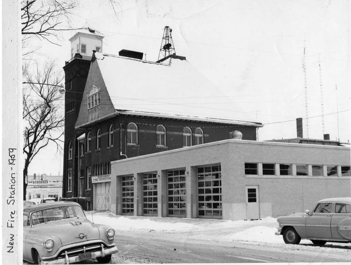 The new Baraboo fire station and apparatus bay in 1959.