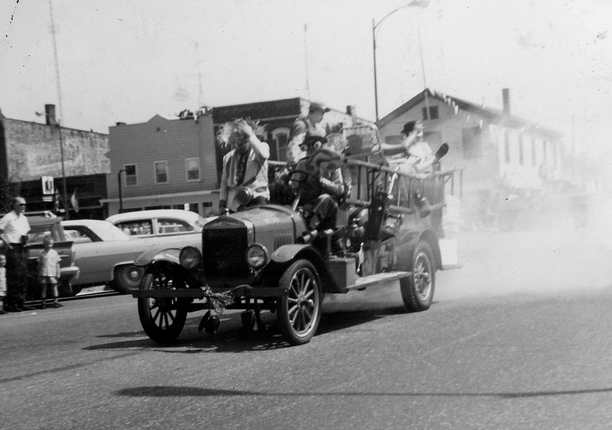 A vintage Baraboo fire engine participating in a 1963 parade.
