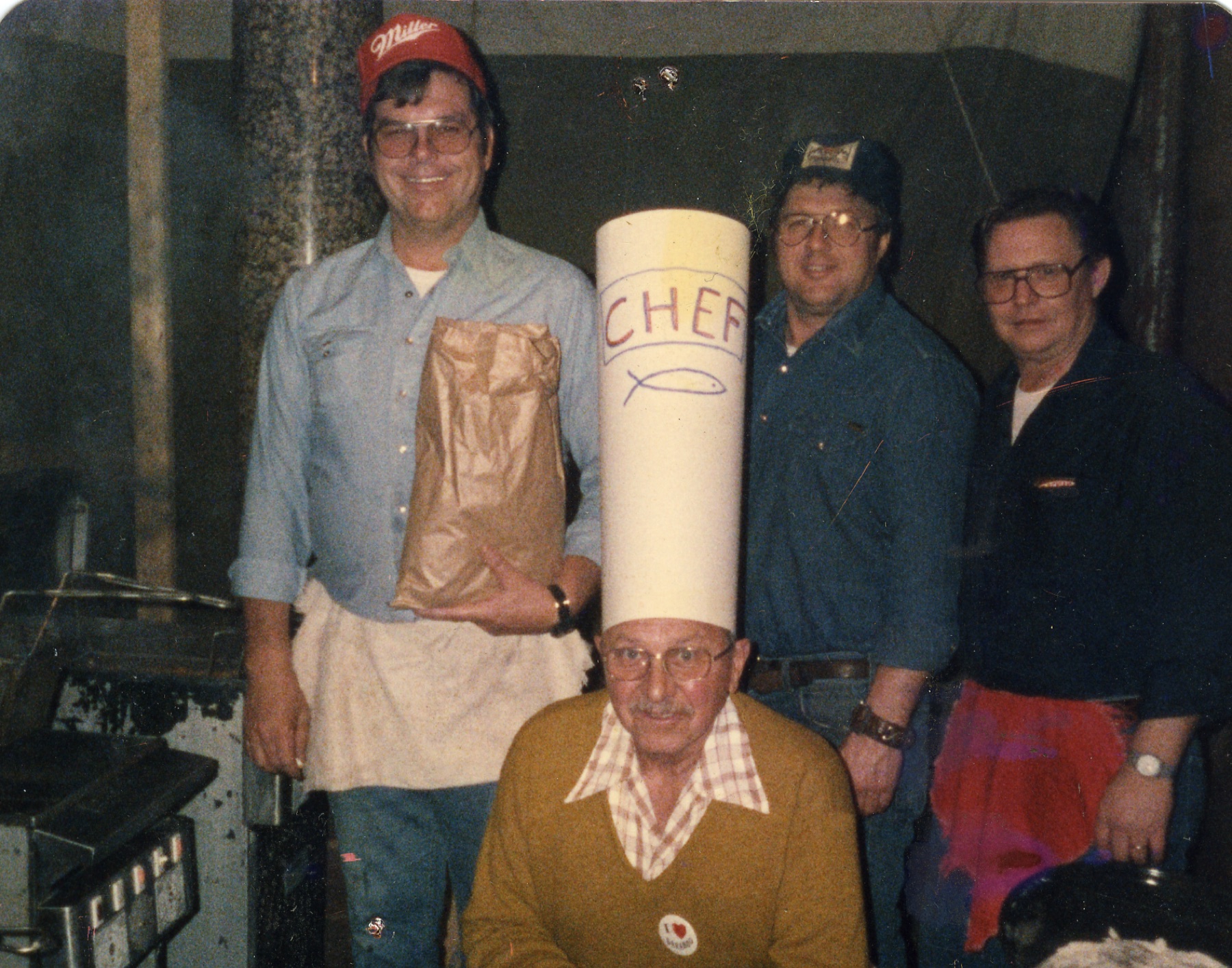 Baraboo Fire Department members gathered at the 1985 smelt feed.
