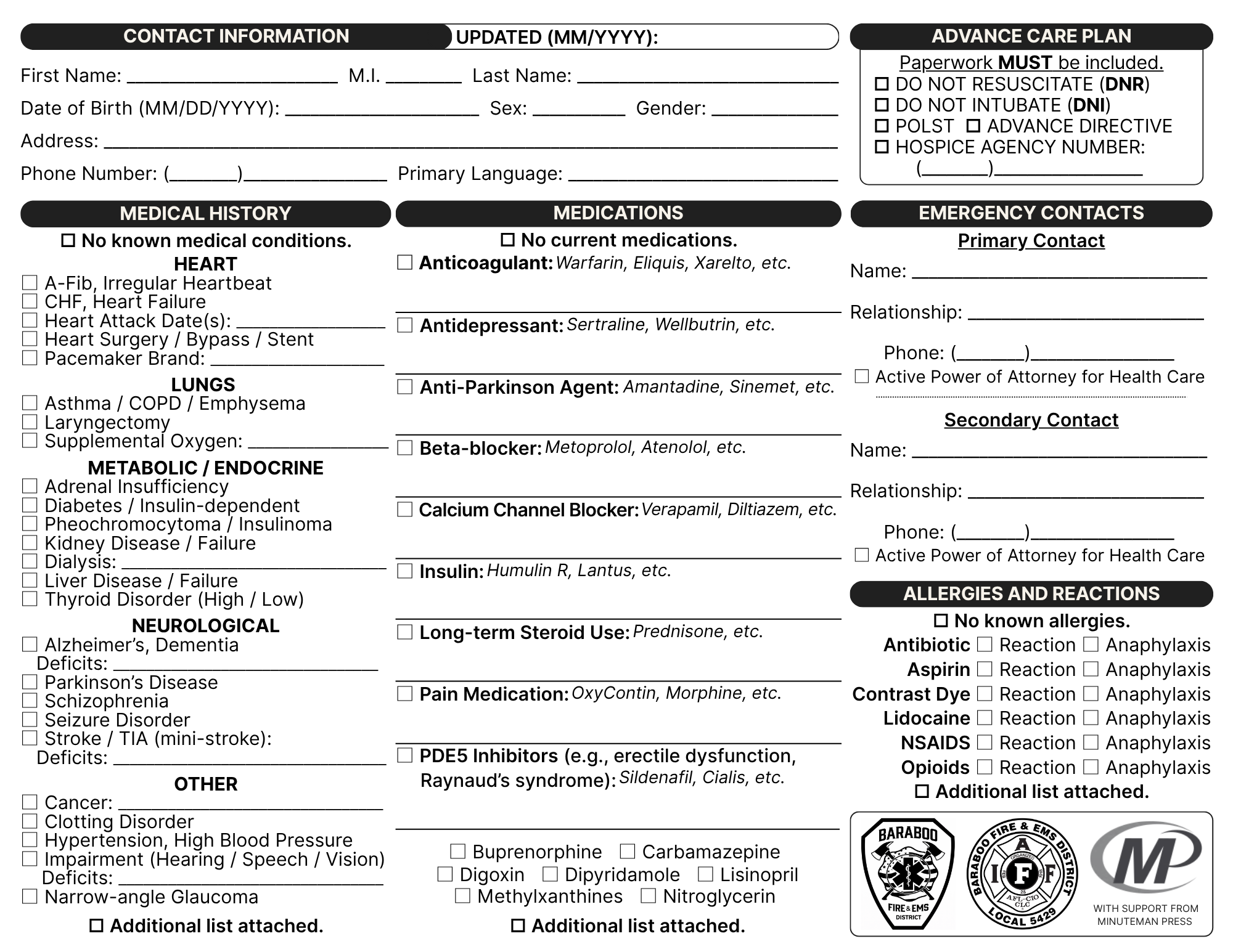 Preview of the English EMS Care Form