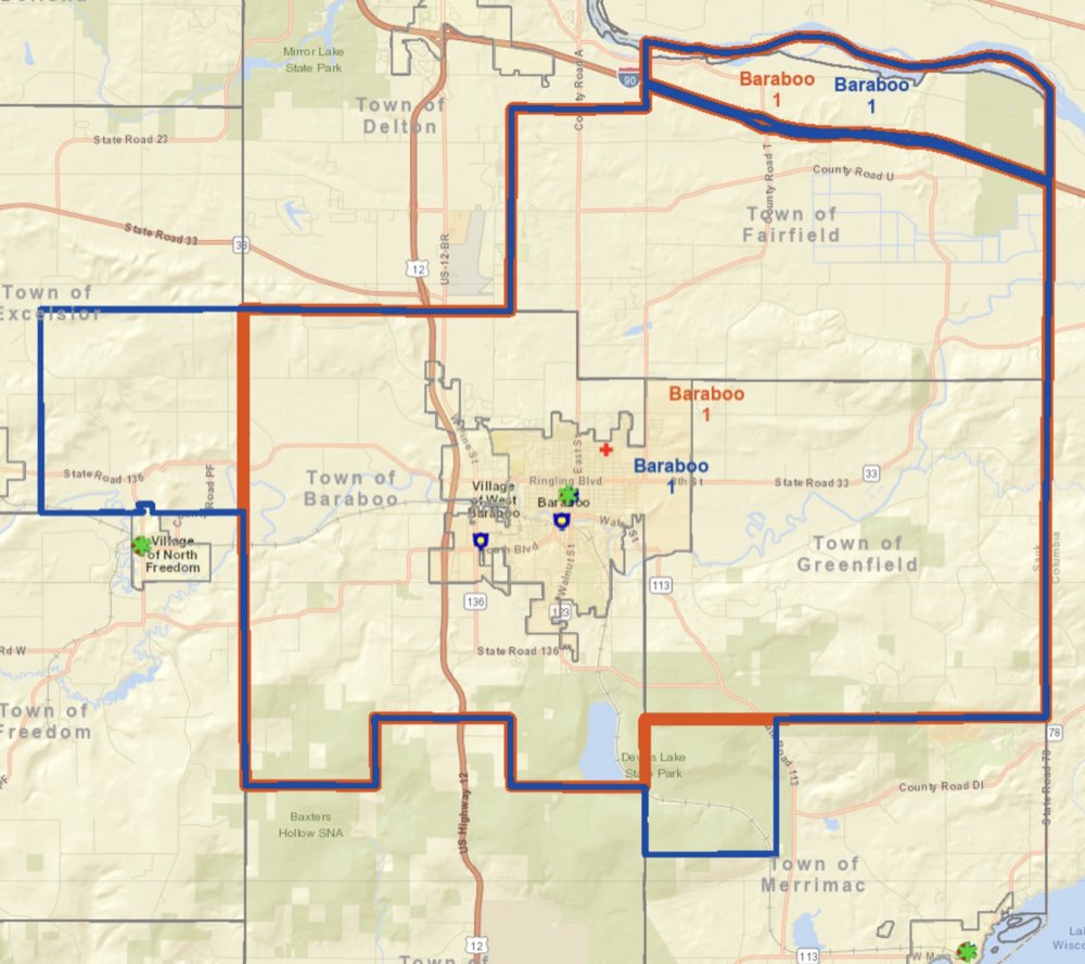 Map of the Baraboo Area Fire and EMS District service area.